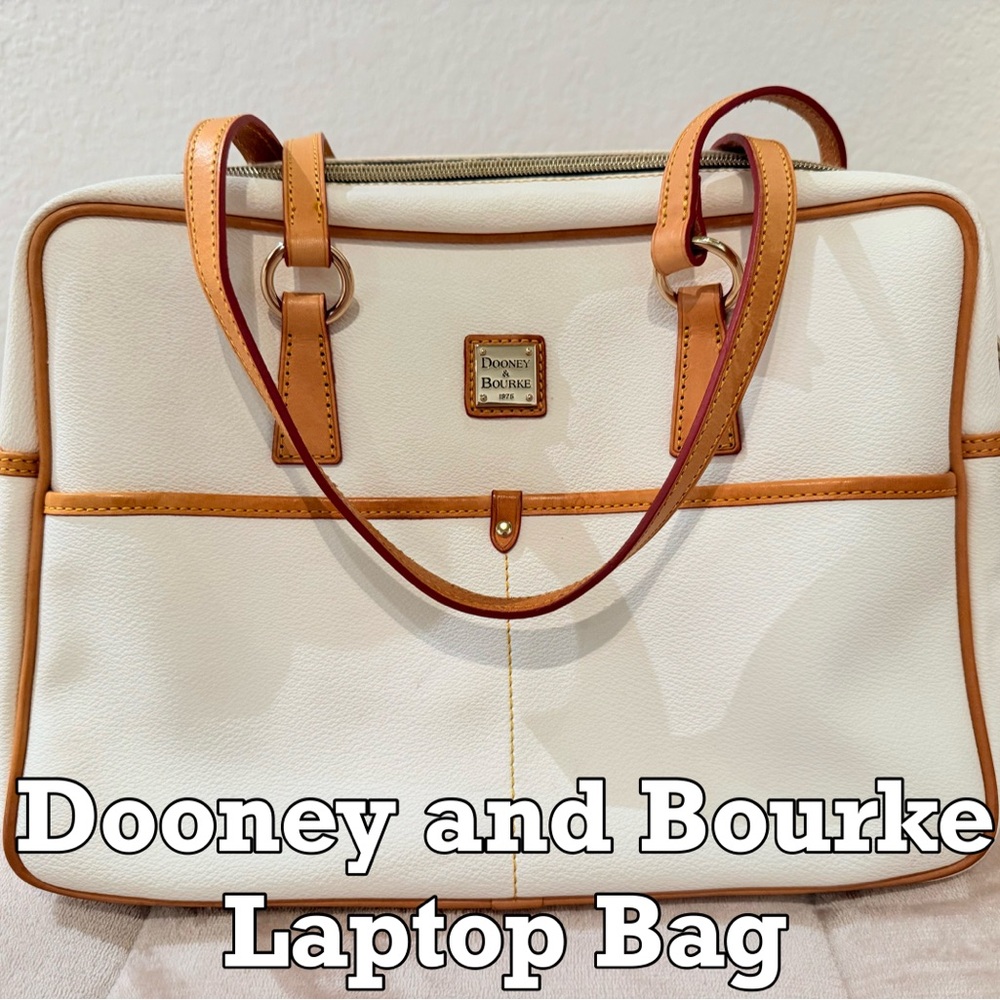 Dooney & Bourke White and Tan Laptop Bag with Leather Trim